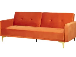 Sohvat<Beliani 3-Istuttava Vuodesohva Sametti Oranssi Lucan