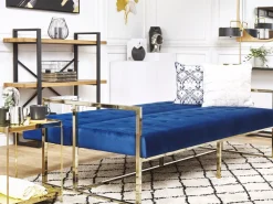 Sohvat<Beliani 3-Istuttava Vuodesohva Sametti Laivastonsininen Marstal