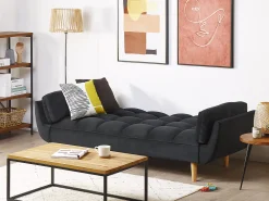 Sale Beliani 3-Istuttava Vuodesohva Sametti Musta Asby