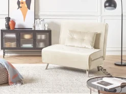 Best Sale Beliani 1-Istuttava Vuodesohva Sametti Kermanvalkoinen Farris