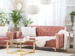 Sohvat<Beliani 3-Istuttava Vuodesohva Sametti Vaaleanpunainen Aberdeen