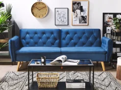 Cheap Beliani 2-Istuttava Vuodesohva Sametti Laivastonsininen Bardu