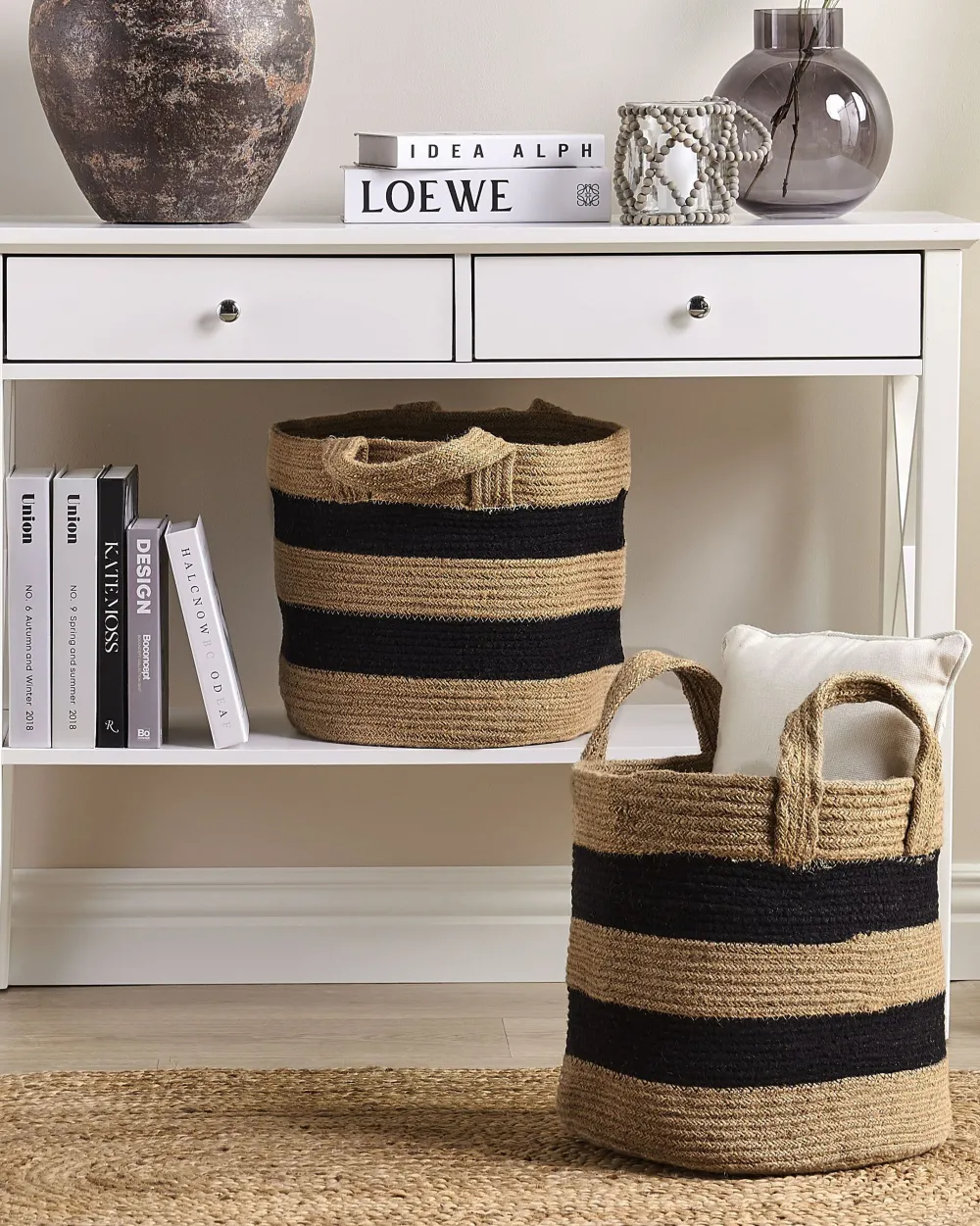 Säilytys<Beliani Juuttikori Beige/Musta 34 Cm 2 Kpl Gerede