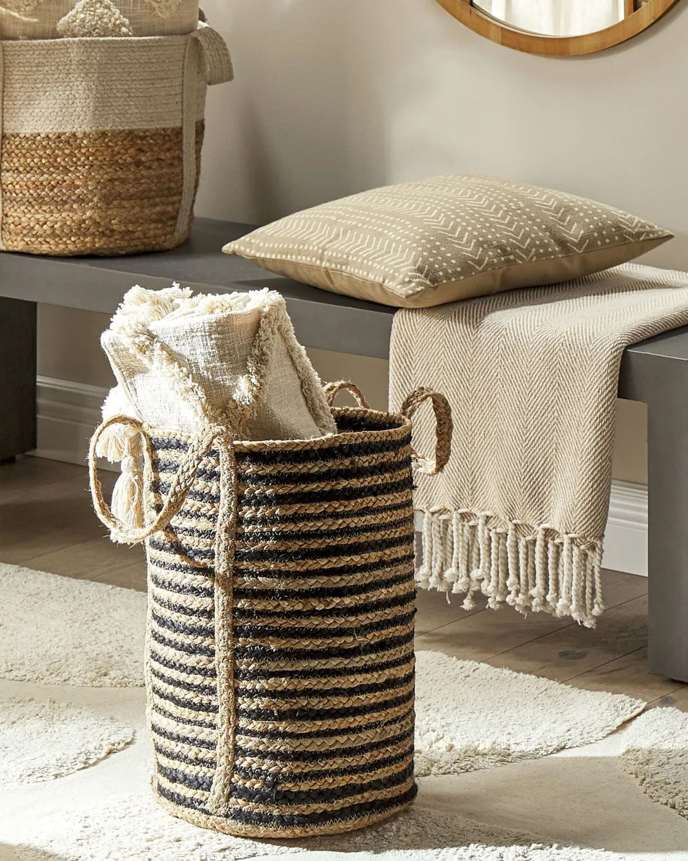 New Beliani Juuttikori Beige/Musta 26 Cm Jhansi