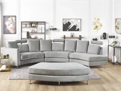 Outlet Beliani Kaareva Vaaleanharmaa 7-Istuttava Samettisohva Rotunde