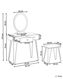 Säilytys<Beliani Kampauspoyta 2 Laatikkoa Led-Peili Jakkara Valkoinen/Kulta Caen