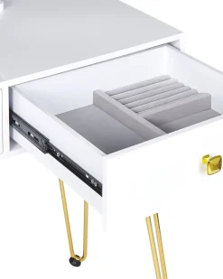 Säilytys<Beliani Kampauspoyta 2 Laatikkoa Led-Peili Jakkara Valkoinen/Kulta Caen