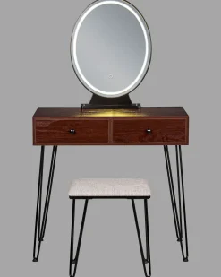 Flash Sale Beliani Kampauspoyta 2 Laatikkoa Led-Peili Jakkara Tumma Puu/Musta Loix