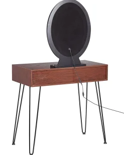 Flash Sale Beliani Kampauspoyta 2 Laatikkoa Led-Peili Jakkara Tumma Puu/Musta Loix