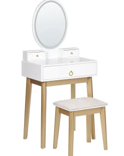 Store Beliani Kampauspoyta 3 Laatikkoa Led-Peili Jakkara Valkoinen/Kulta Rosey