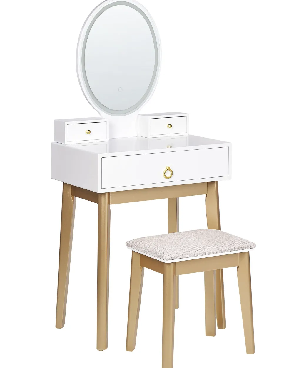 Store Beliani Kampauspoyta 3 Laatikkoa Led-Peili Jakkara Valkoinen/Kulta Rosey