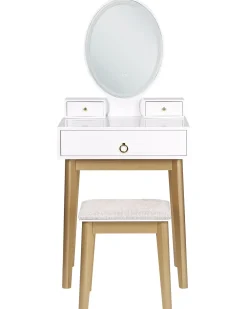 Store Beliani Kampauspoyta 3 Laatikkoa Led-Peili Jakkara Valkoinen/Kulta Rosey