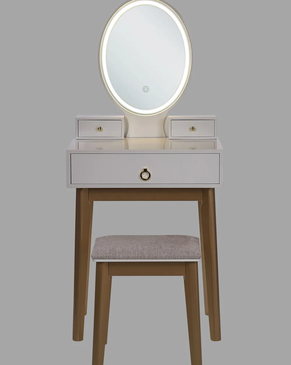 Store Beliani Kampauspoyta 3 Laatikkoa Led-Peili Jakkara Valkoinen/Kulta Rosey