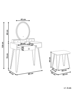 Online Beliani Kampauspoyta 4 Laatikkoa Led-Peili Usb-Portti Jakkara Valkoinen/Musta Soye