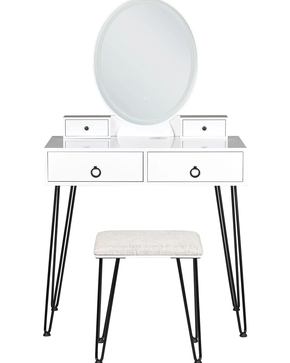 Online Beliani Kampauspoyta 4 Laatikkoa Led-Peili Usb-Portti Jakkara Valkoinen/Musta Soye