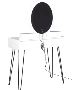 Online Beliani Kampauspoyta 4 Laatikkoa Led-Peili Usb-Portti Jakkara Valkoinen/Musta Soye