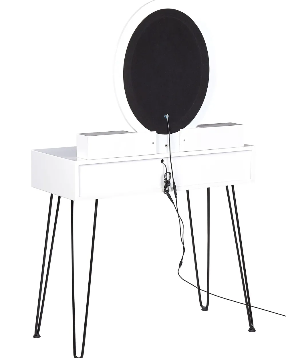 Online Beliani Kampauspoyta 4 Laatikkoa Led-Peili Usb-Portti Jakkara Valkoinen/Musta Soye