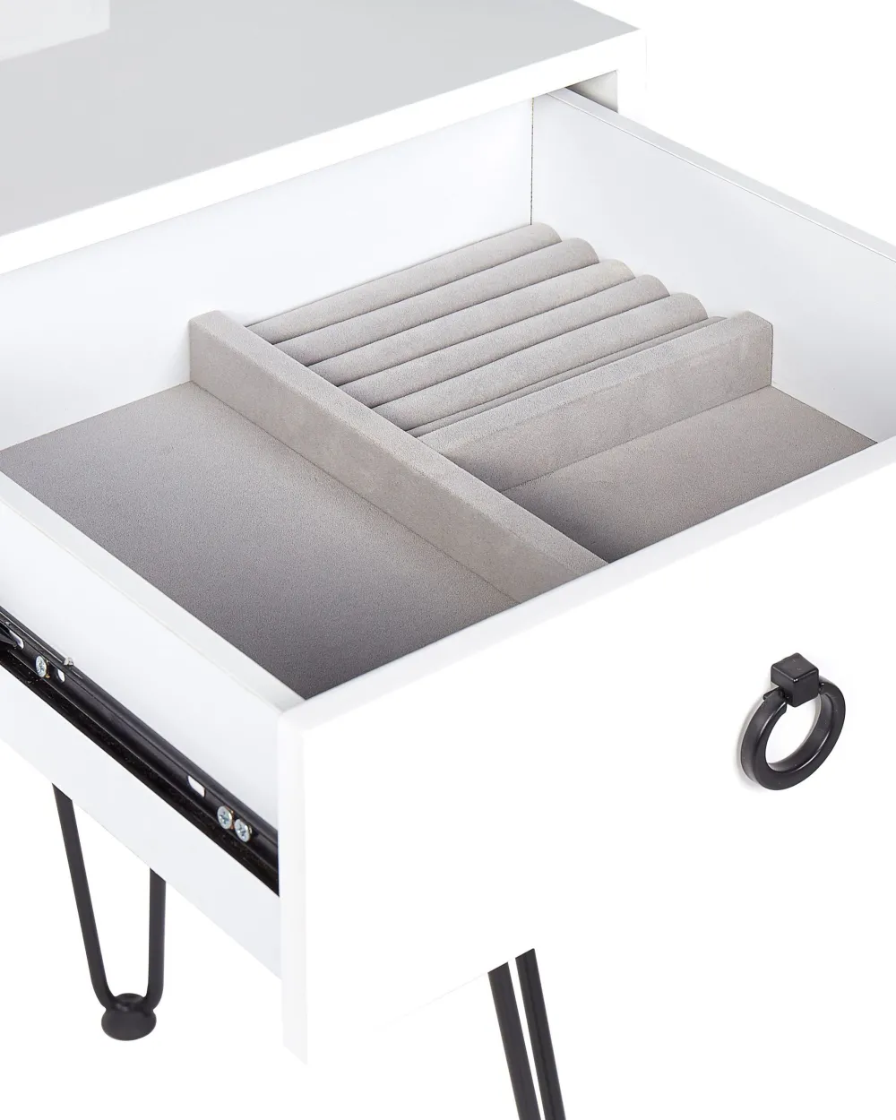 Online Beliani Kampauspoyta 4 Laatikkoa Led-Peili Usb-Portti Jakkara Valkoinen/Musta Soye