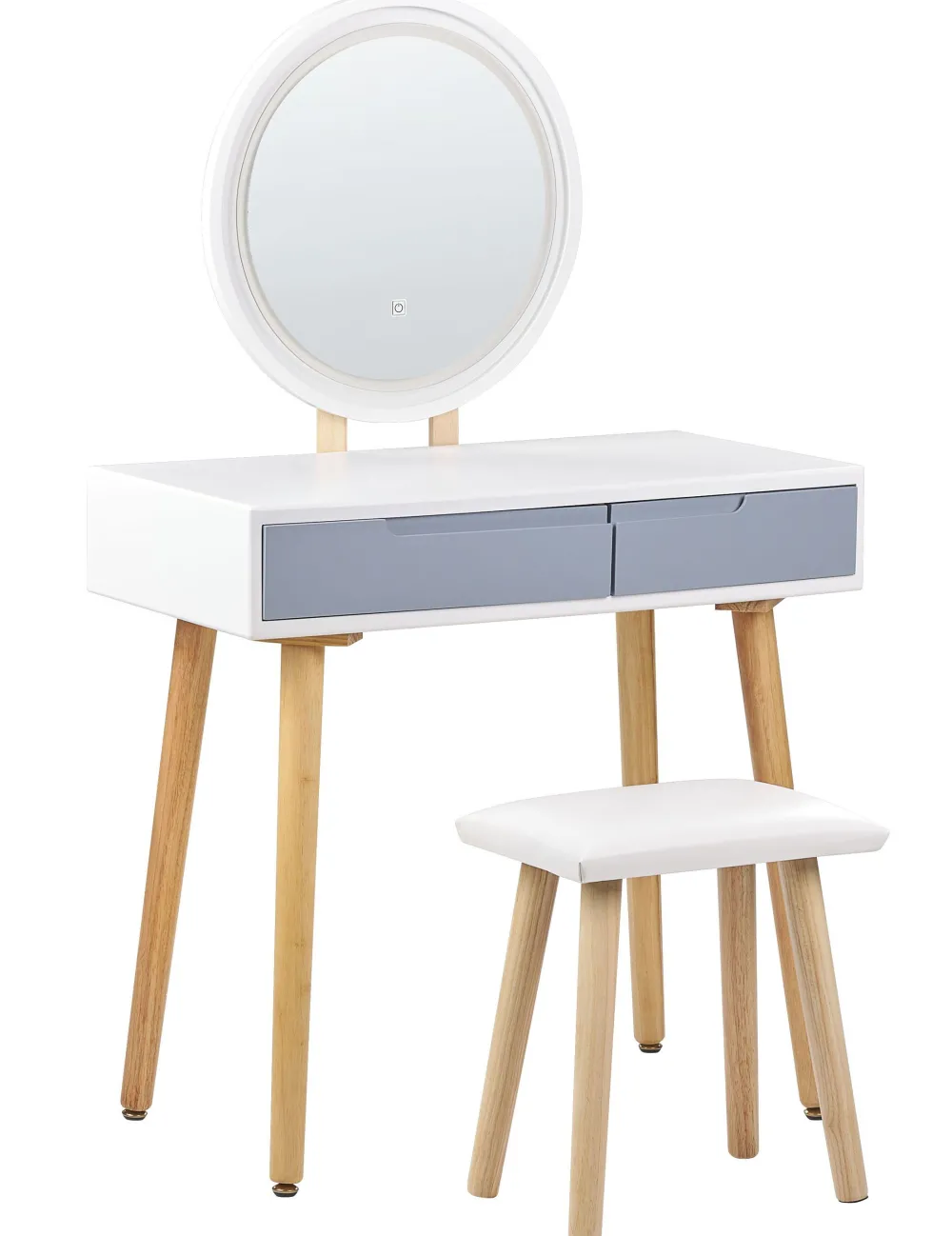 Säilytys<Beliani Kampauspoyta 2 Laatikkoa Led-Peili Jakkara Valkoinen/Harmaa Josselin