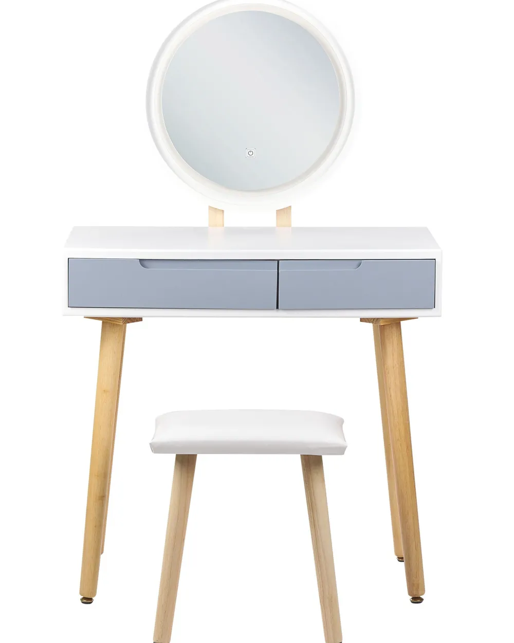 Säilytys<Beliani Kampauspoyta 2 Laatikkoa Led-Peili Jakkara Valkoinen/Harmaa Josselin