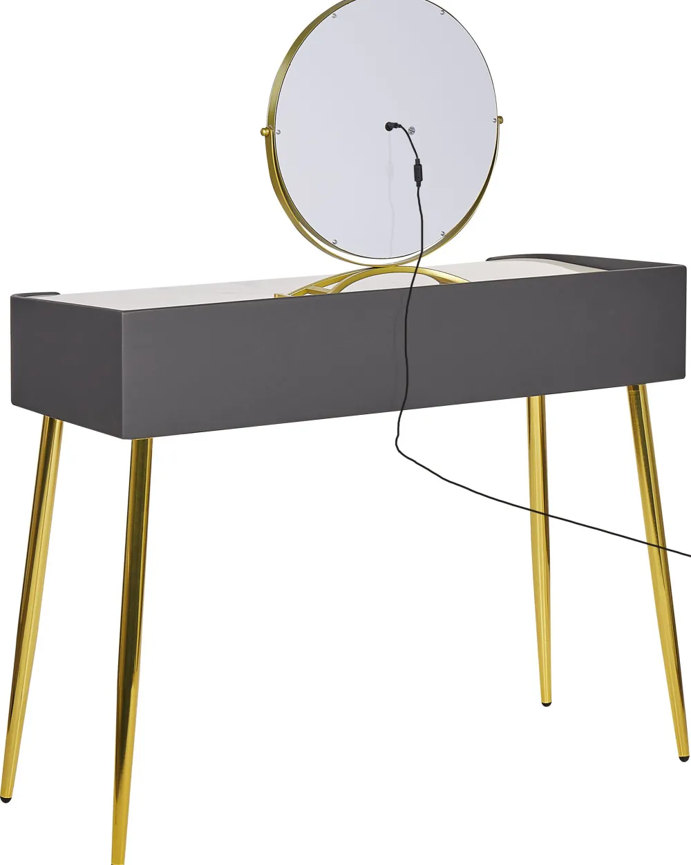 Säilytys<Beliani Kampauspoyta 2 Laatikkoa Led-Peili Jakkara Harmaa/Kulta Surin