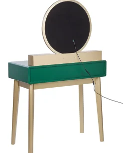 Säilytys<Beliani Kampauspoyta 4 Laatikkoa Led-Peili Jakkara Smaragdinvihrea/Kulta Fedry