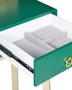 Säilytys<Beliani Kampauspoyta 4 Laatikkoa Led-Peili Jakkara Smaragdinvihrea/Kulta Fedry