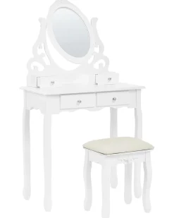 Säilytys<Beliani Kampauspoyta 4 Laatikkoa Peili Jakkara Valkoinen Amour