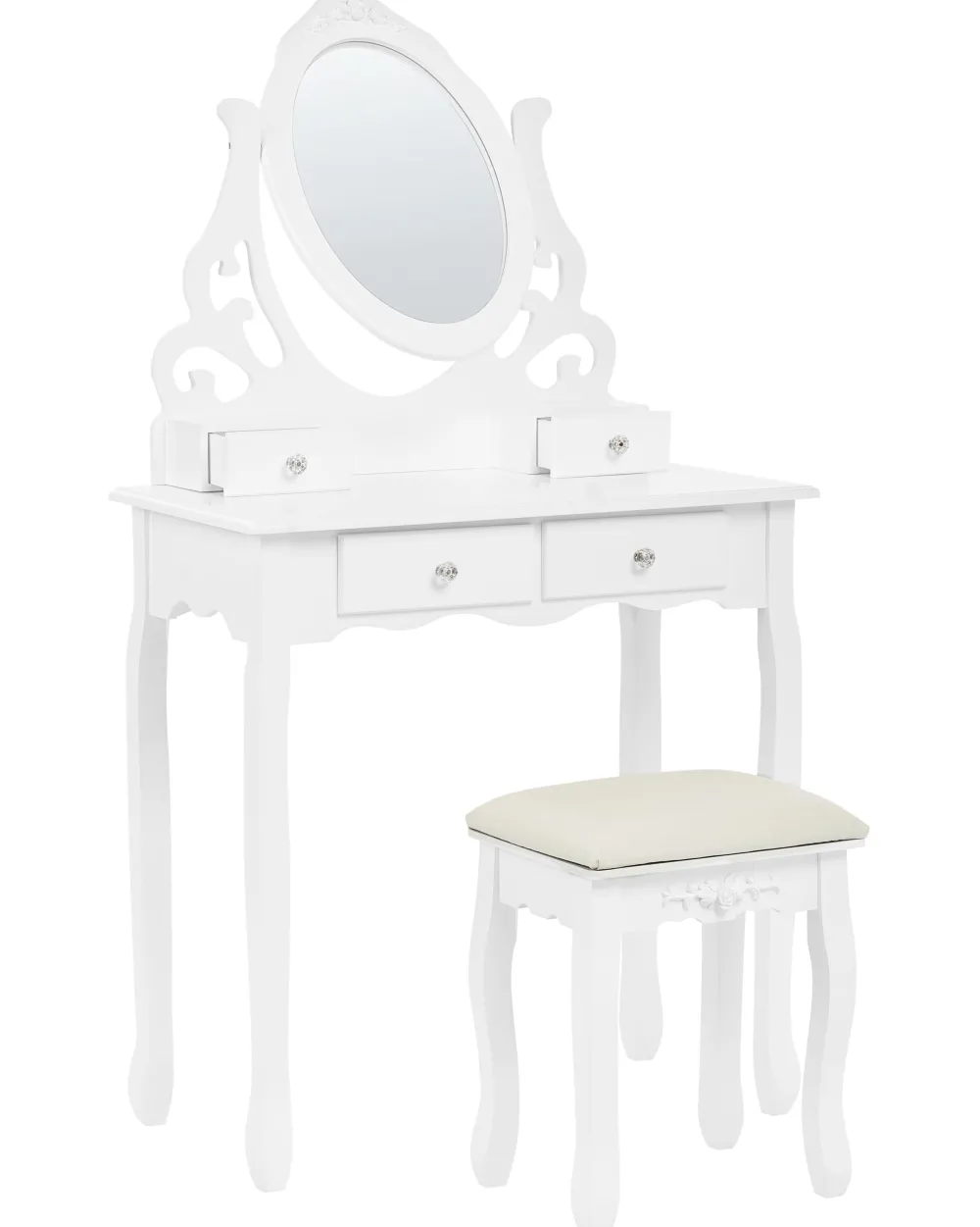 Säilytys<Beliani Kampauspoyta 4 Laatikkoa Peili Jakkara Valkoinen Amour