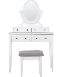 Discount Beliani Kampauspoyta 4 Laatikkoa Peili Jakkara Valkoinen Lune