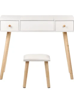 Store Beliani Kampauspoyta 2 Laatikkoa Peili Jakkara Valkoinen Brioude