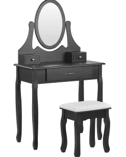 Säilytys<Beliani Kampauspoyta 3 Laatikkoa Peili Jakkara Musta Astre