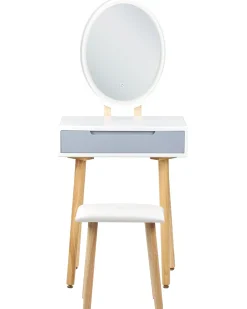 Hot Beliani Kampauspoyta Laatikko Led-Peili Jakkara Valkoinen/Harmaa Vesoul