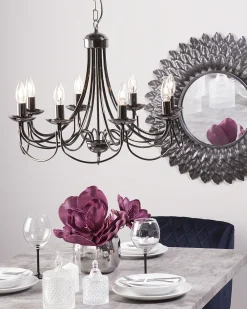 Valaisimet<Beliani Kattokruunu 8 Polttimoa Metalli Musta Teesta