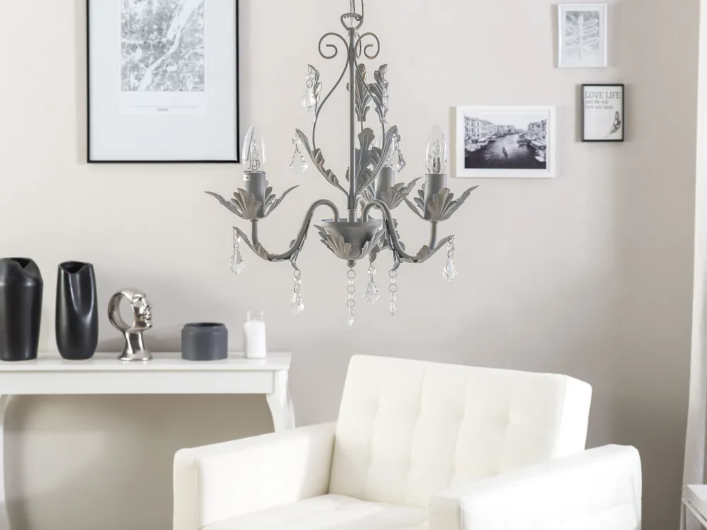 Sale Beliani Kattokruunu 3 Polttimoa Rauta Harmaa Isen