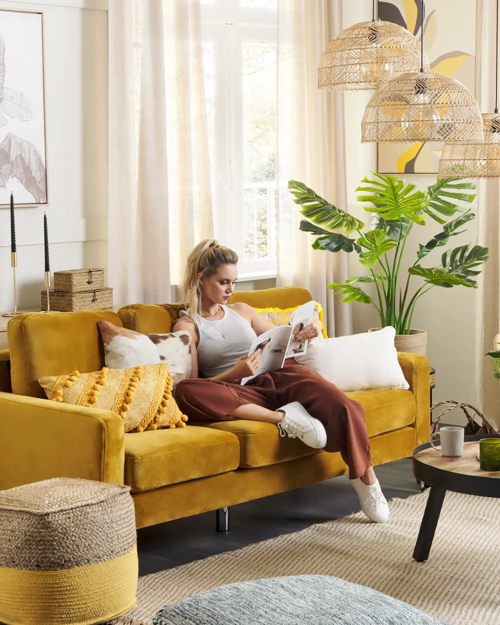 Hot Beliani Keltainen Juuttirahi 44 X 44 Cm Kirama