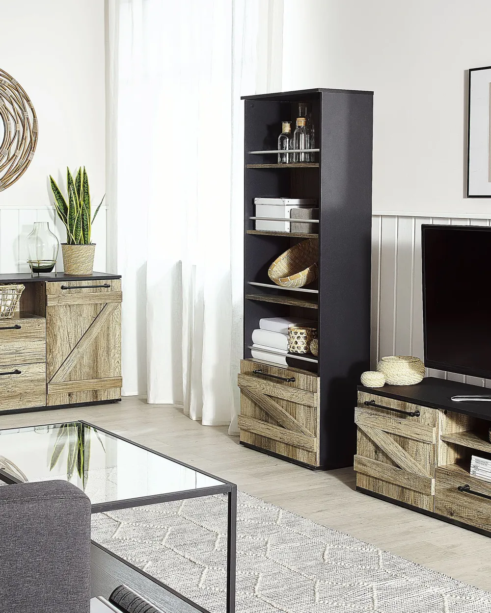 Säilytys<Beliani Kirjahylly 4 Hyllya Kaappi Vaalea Puu/Musta Salter