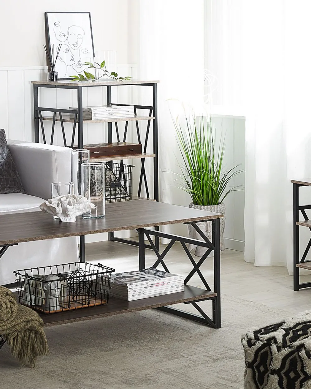 Säilytys<Beliani Kirjahylly 3 Hyllya Laatikko Ruskeanharmaa Keene