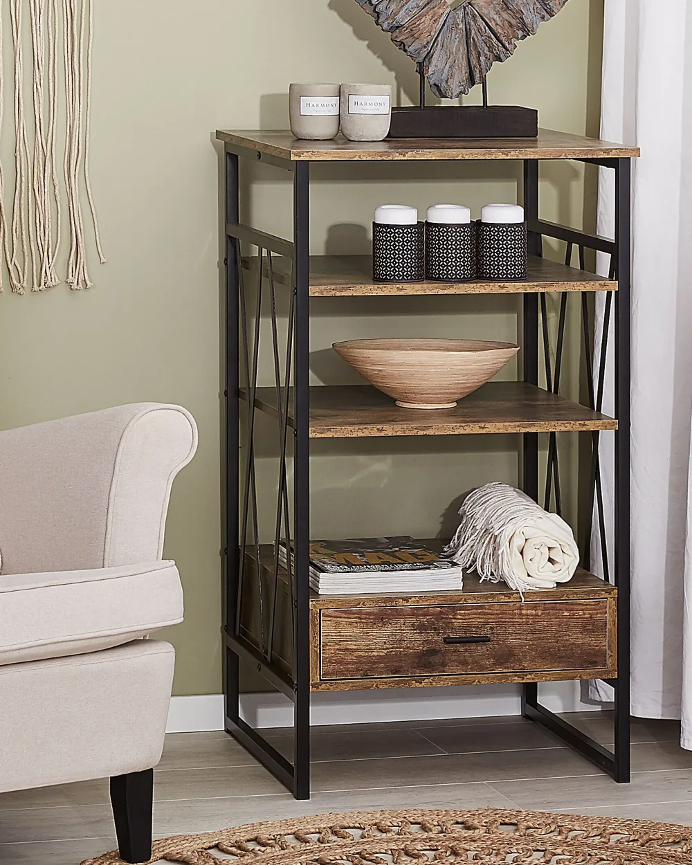 Sale Beliani Kirjahylly 3 Hyllya Laatikko Tumma Puu Keene