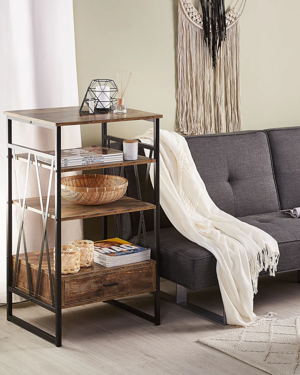 Sale Beliani Kirjahylly 3 Hyllya Laatikko Tumma Puu Keene