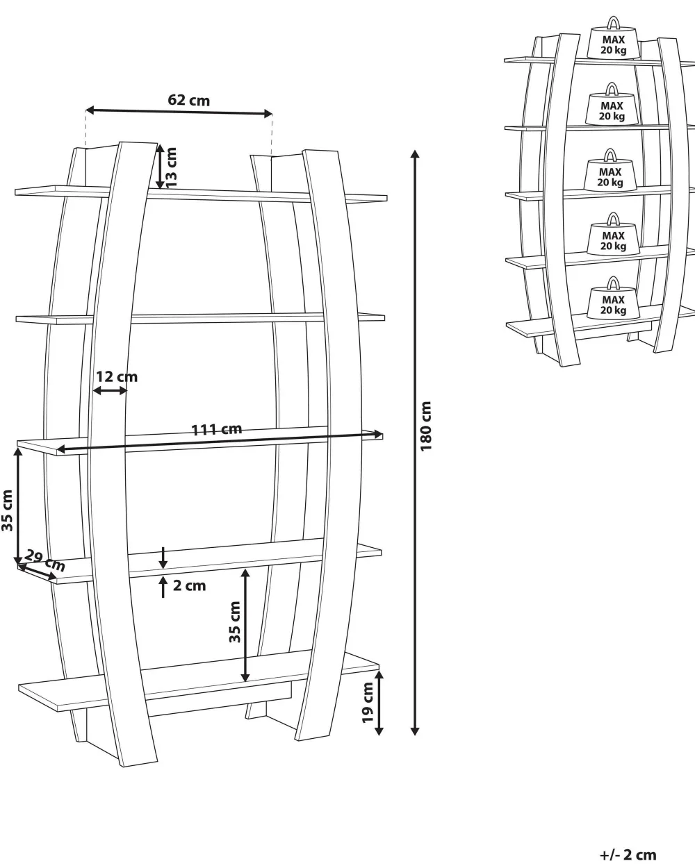 New Beliani Kirjahylly 5 Hyllya Musta Kener