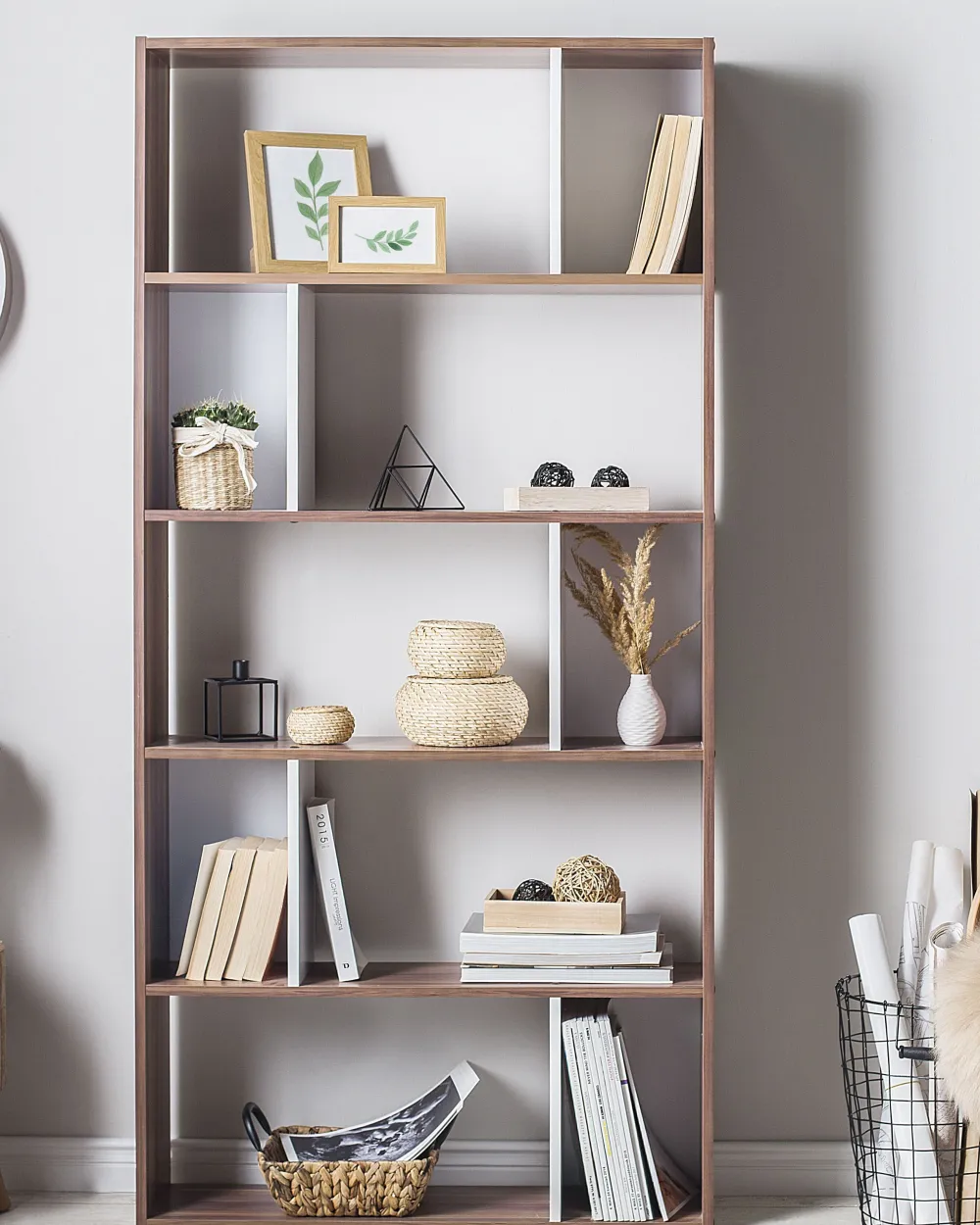 Discount Beliani Kirjahylly 5 Hyllya Tumma Puu/Valkoinen Orilla