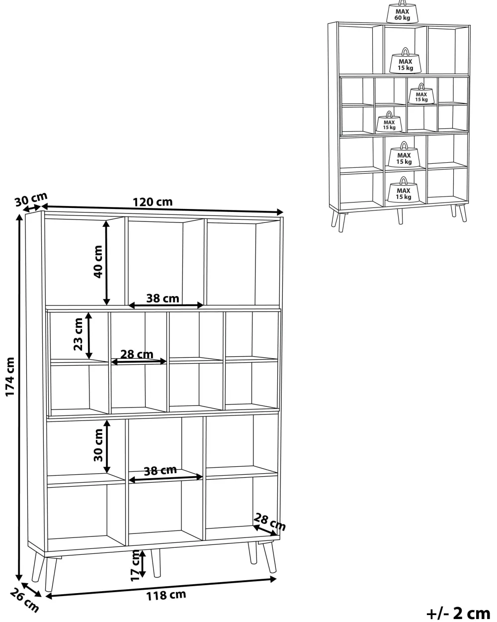 Säilytys<Beliani Kirjahylly 17 Hyllya Valkoinen/Tumma Puu Alloa