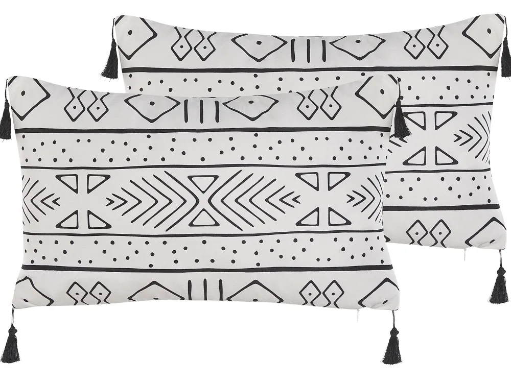 Tekstiilit<Beliani Koristetyyny 2 Kpl 30 X 50 Cm Mustavalkoinen Schefflera