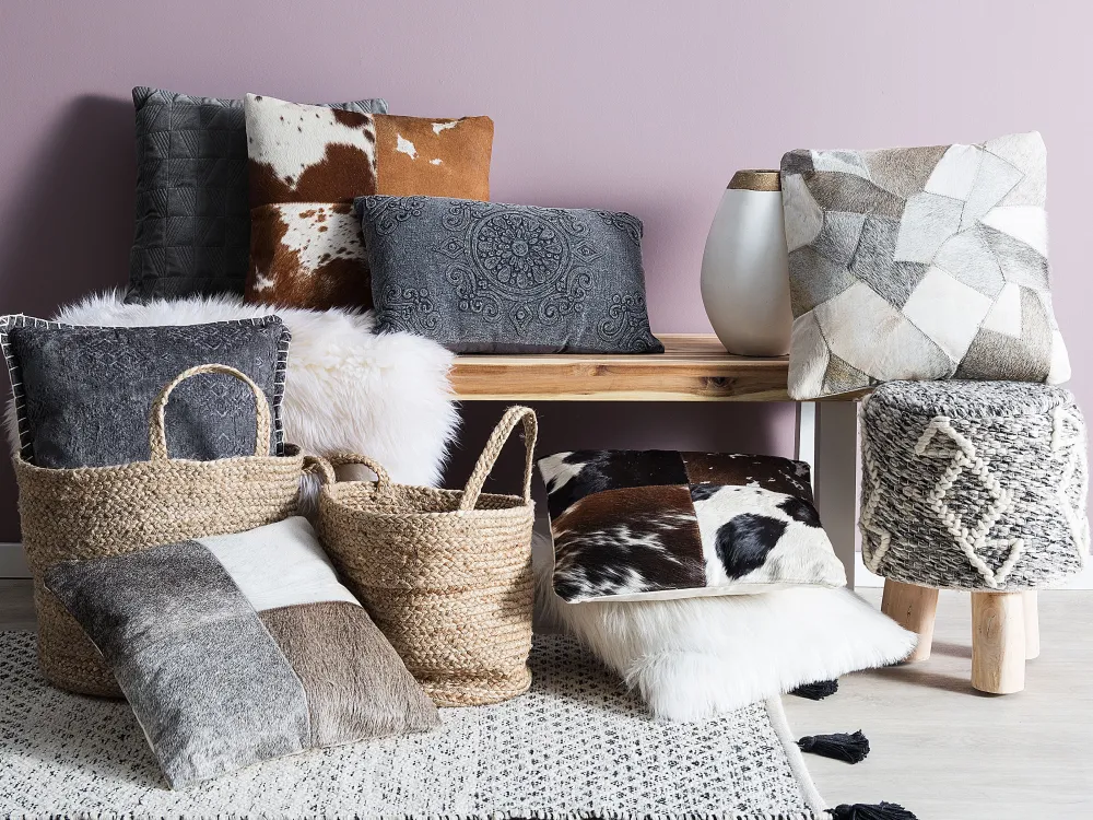 Hot Beliani Koristetyyny Harmaa Kohokuvioitu 45 X 45 Cm Melur