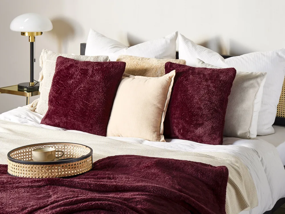 Cheap Beliani Koristetyyny Kangas Viininpunainen 45 X 45 Cm 2 Kpl Pilea