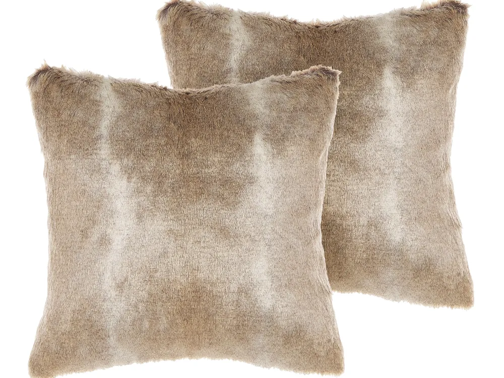 Sale Beliani Koristetyyny Keinoturkis Vaaleanruskea 45 X 45 Cm 2 Kpl Hordeum