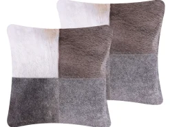 Tekstiilit<Beliani Koristetyyny Lehmannahka Harmaa Tilkkukuvio 45 X 45 Cm 2 Kpl Nellad