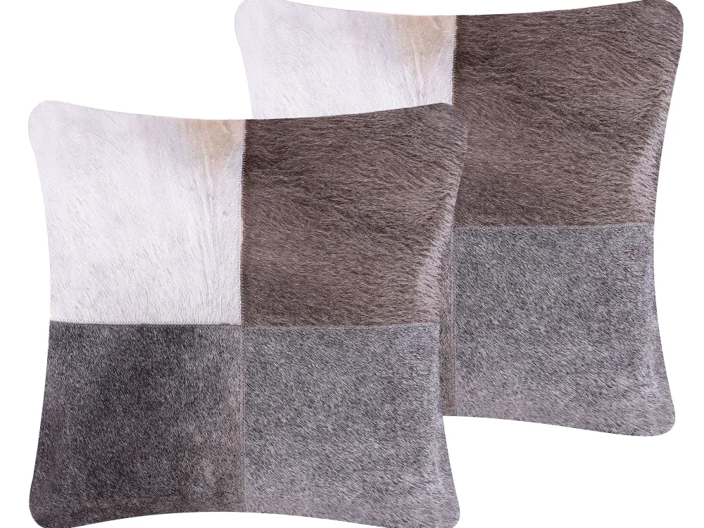 Tekstiilit<Beliani Koristetyyny Lehmannahka Harmaa Tilkkukuvio 45 X 45 Cm 2 Kpl Nellad