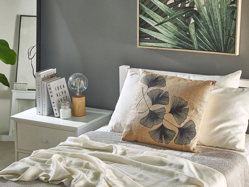 Fashion Beliani Koristetyyny Lehtikuviolla 45 X 45 Cm Beige Wakad